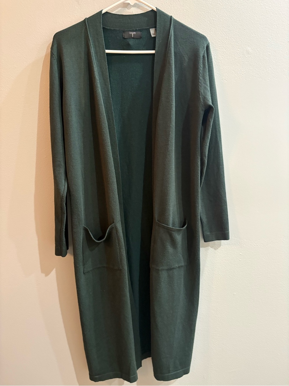 Tahari Open-Front Longline Cardigan Sweater - Dark Green Size Medium